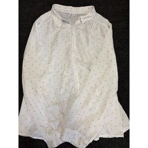 Elle White Black Polka Dot‎ Roll Tab Sleeve Button Down Blouse XXL